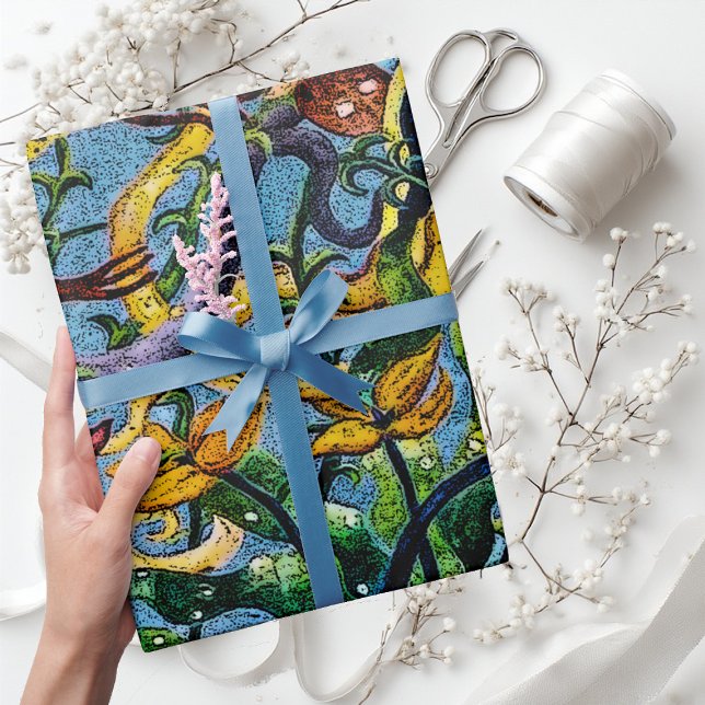 Tropiska fiskar i Abstrakt Art i oceanen Presentpapper (Tropical Fish in the Ocean Abstract Art Wrapping Paper)