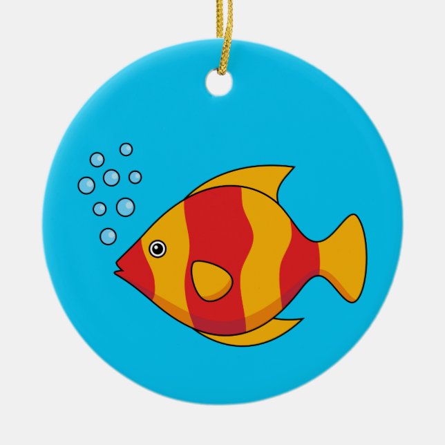 Tropiska fiskar i röd Orange Julgransprydnad Keramik (Framsidan)