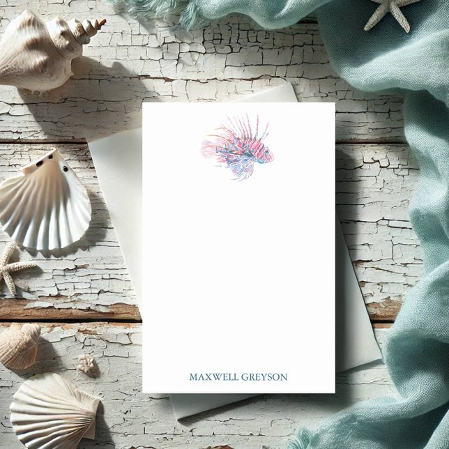 Tropiska fiskar med vattenfärg post-it block (Personalized post it notes watercolor lionfish art by Victoria Grigaliunas of Do Tell A Belle)