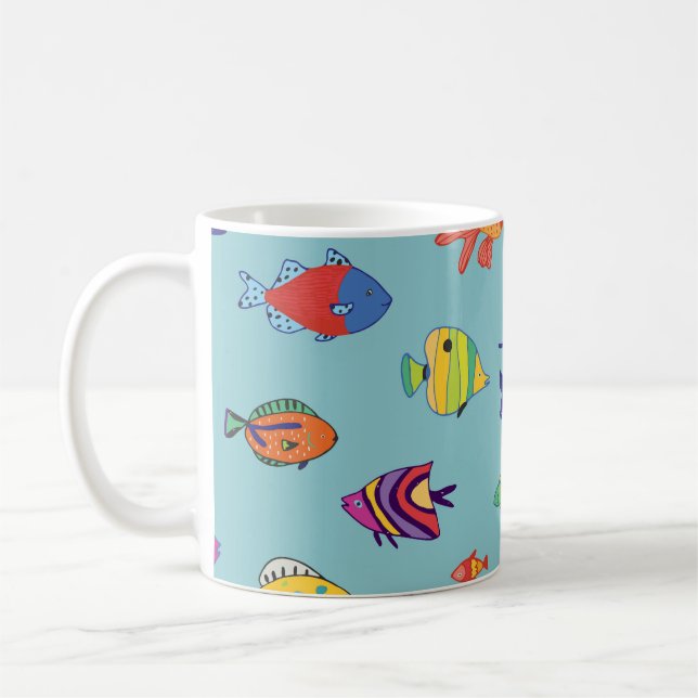 Tropiska fiskar, vintage linjemönster kaffemugg (Vänster)