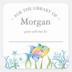 Tropiska fiskbokningsplattor för vattenfärg fyrkantigt klistermärke