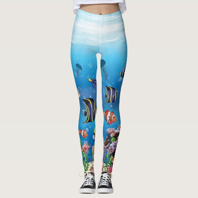Tropiska fisksimbassänger leggings (Framsida)