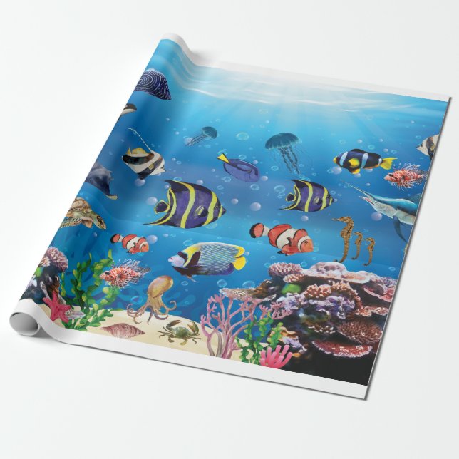 Tropiska fisksimbassänger presentpapper (Utrullad)