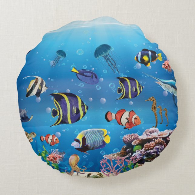Tropiska fisksimbassänger rund kudde (Baksidan)