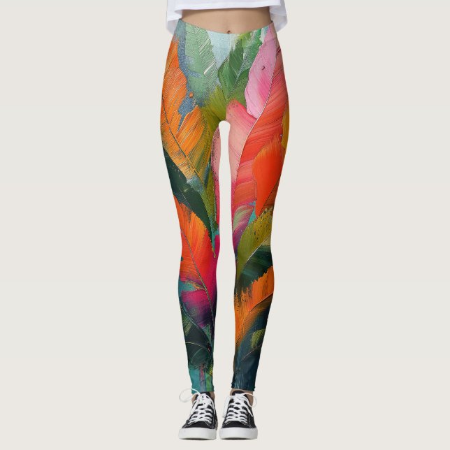 Tropiska fjädrar – Levande botanisk abstraktion Leggings (Framsida)