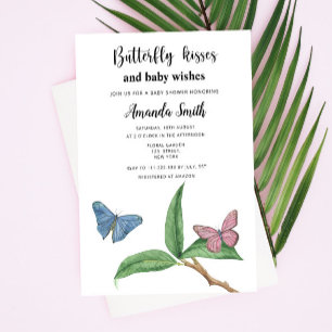 Tropiska fjärilskyssar baby shower inbjudningar