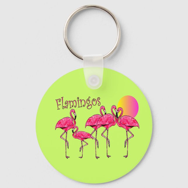 Tropiska Flamingo Art-gåvor Nyckelring (Framsida)