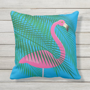 Tropiska flamingo- & handflatanlöv på utomhus- kudde