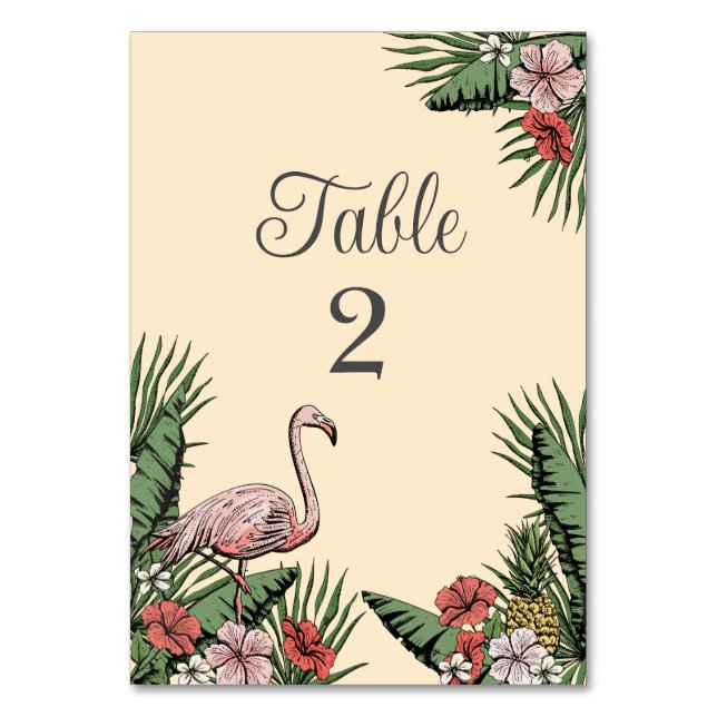 Tropiska Flamingo Luau Bordsnummerkort Bordsnummer (Framsidan)