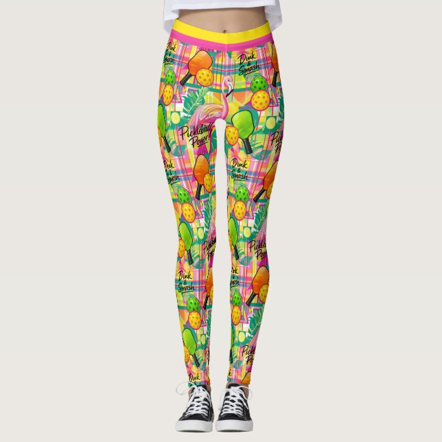 Tropiska Flamingo Pickleball Power Leggings  (Framsida)