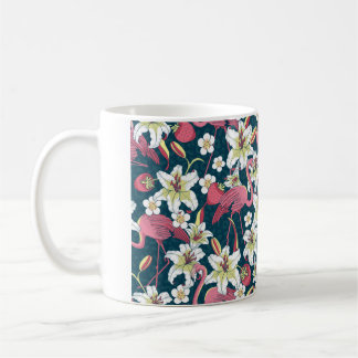 Tropiska Flamingoes och Lilies Seamless Mönster Kaffemugg