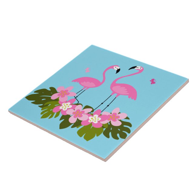 Tropiska flamingon och Blommigt Illustration Kakelplatta (Sidan)