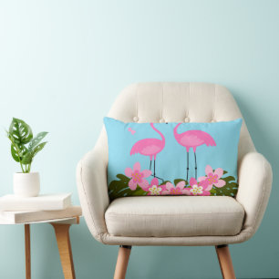 Tropiska flamingon och Blommigt Illustration Lumbarkudde
