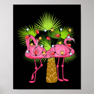 Tropiska Flamingos Julbelysning Hawaii Jul Poster