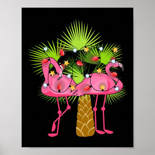 Tropiska Flamingos Julbelysning Hawaii Jul Poster (Framsidan)