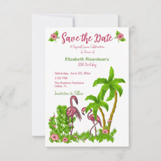 Tropiska Flamingos och Blommor Spara Datum Inbjuda Inbjudningar