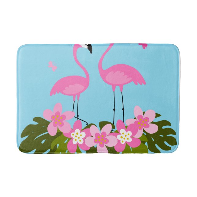 Tropiska flamingos och blomsterillustration badrumsmatta (Framsidan)