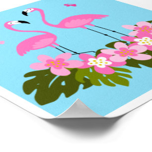 Tropiska flamingos och blomsterillustration poster