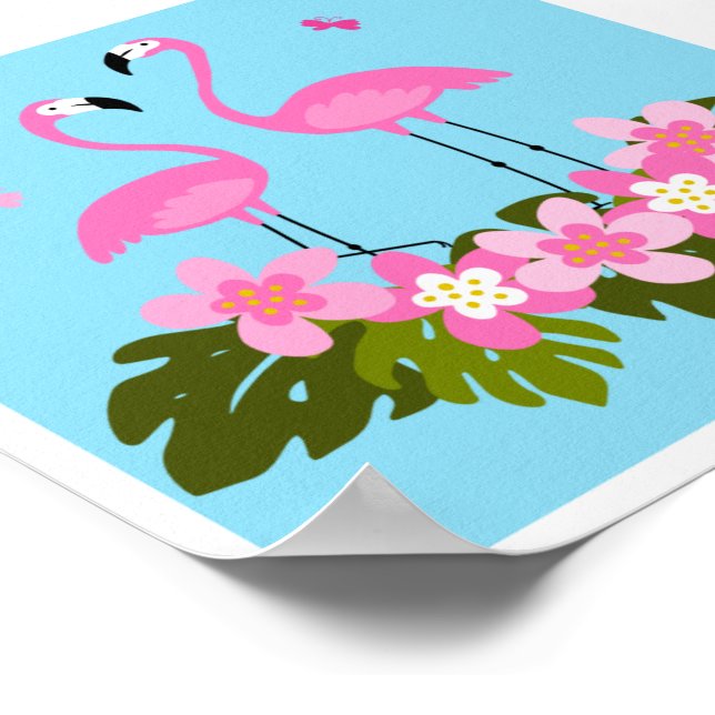 Tropiska flamingos och blomsterillustration poster (Hörn)