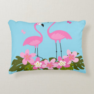 Tropiska flamingos och blomsterillustration prydnadskudde