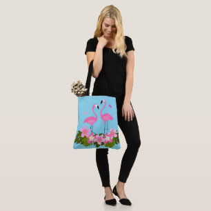 Tropiska flamingos och blomsterillustration tygkasse