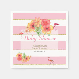 Tropiska Flamingos Rosa Rand Baby Shower Pappersservett