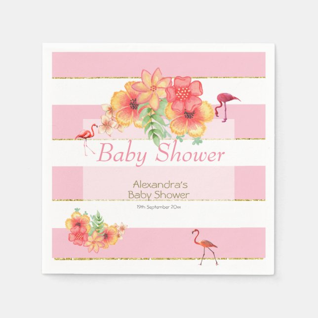 Tropiska Flamingos Rosa Rand Baby Shower Pappersservett (Framsidan)