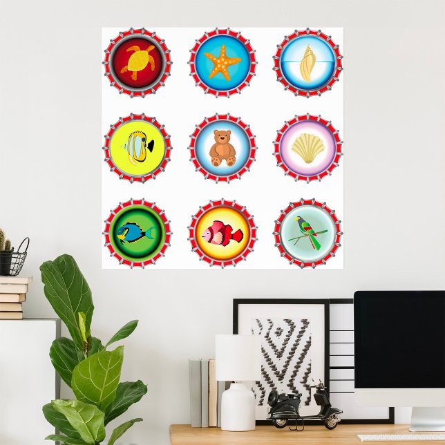 Tropiska Flaska Caps Design Ocean och Wildlife Poster (Skapare uppladdad)