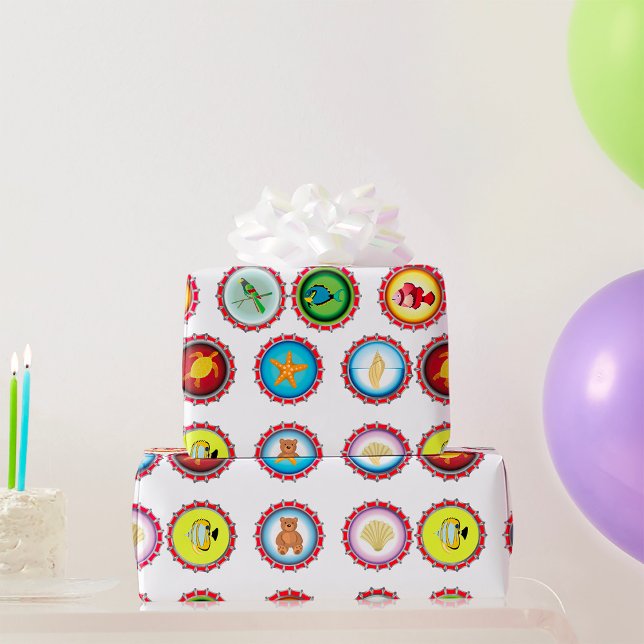 Tropiska Flaska Caps Design Ocean och Wildlife Presentpapper (Skapare uppladdad)