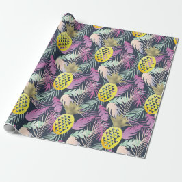 Tropiska flerfärgade palmlöv Guld  Ananas Presentpapper