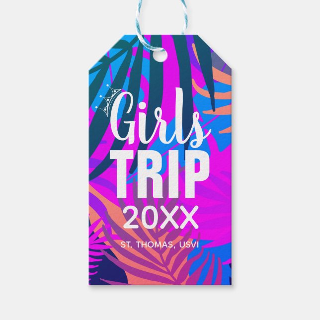 Tropiska flickor Resa med Krona, År och Namn Presentetikett (Framsidan)