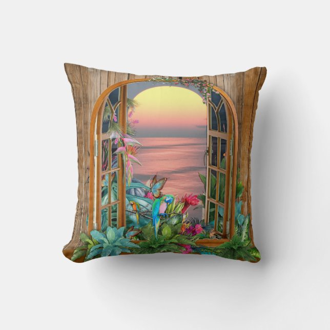 Tropiska Floran Paradise vid Sunset Kudde (Framsida)