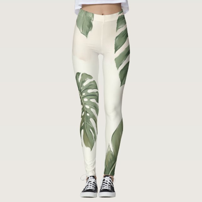 Tropiska Flykt Leggings – Monstera Leaf Yoga Byxor (Framsida)