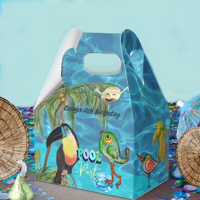 Tropiska födelsedag för sommartid Bassäng Party Presentaskar (Summer Pool Party Tropical Birthday Favor Boxes)