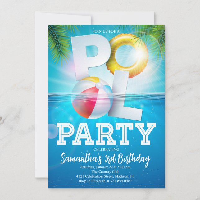 Tropiska födelsedagen Bassäng Party Inbjudningar (Framsida)