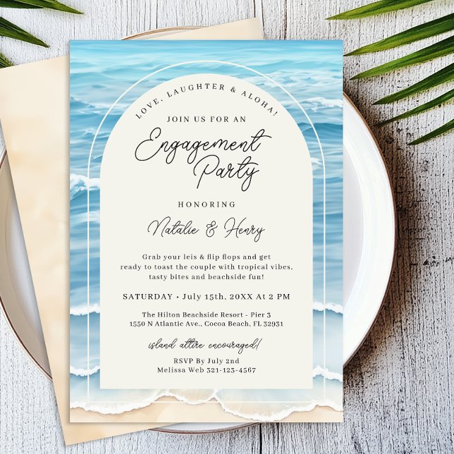 Tropiska Förlovningsfesten Beach | Ocean Wave Inbjudningar (Beach Engagement Party Invitation)