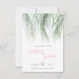 Tropiska fronter foliage rosa grönt bröllop OSA kort