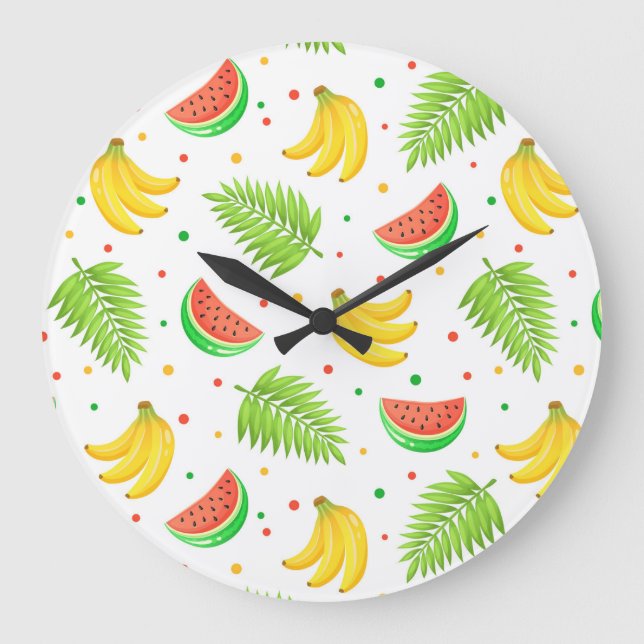 Tropiska Fruit Polka Dot Mönster Stor Klocka (Framsida)