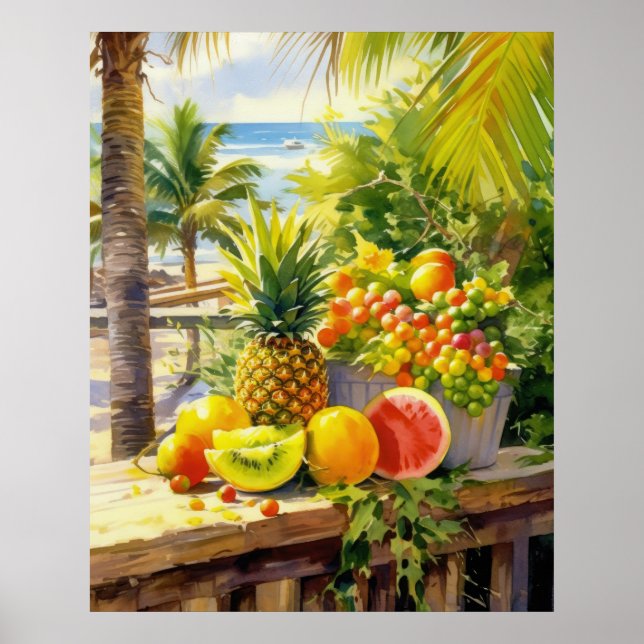 Tropiska frukt Paradise Watercolor Poster (Framsidan)