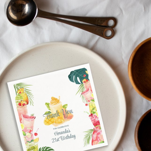 Tropiska fruktdrycker Bassäng Party Vuxen Birthday Pappersservett (Tropical Fruit Drinks Pool Party Adult Birthday Napkins)