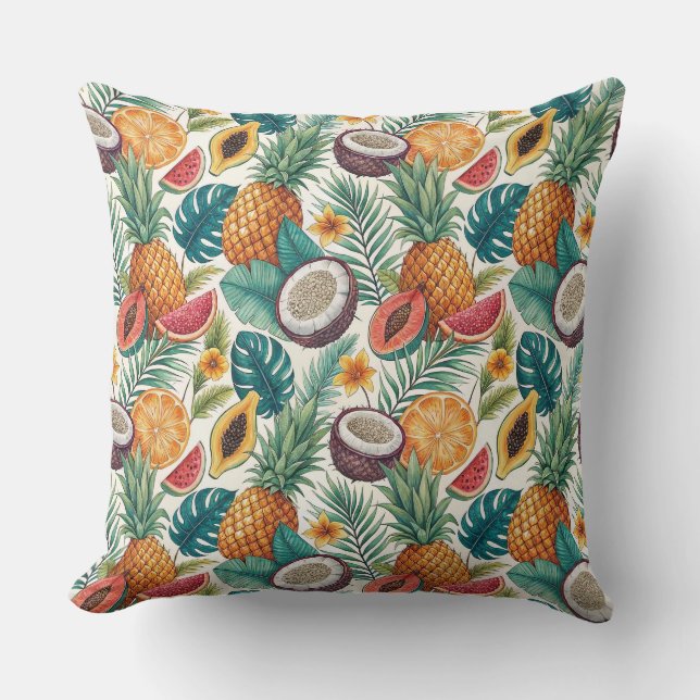 Tropiska frukter - Ananas & Melon Sommar Design Kudde (Framsida)