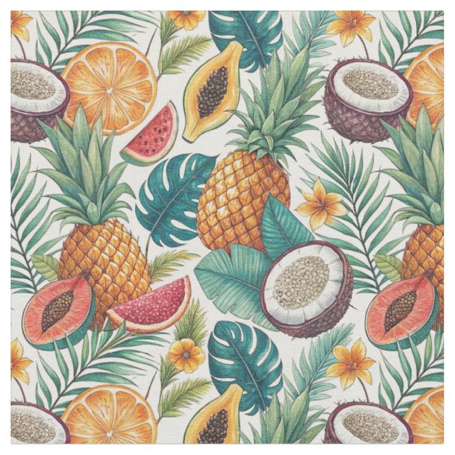 Tropiska frukter - Ananas & Melon Sommar Design Tyg (Närbild)