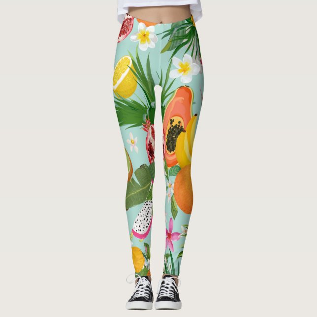 Tropiska frukter, blommor: vintagens bakgrund. leggings (Framsida)