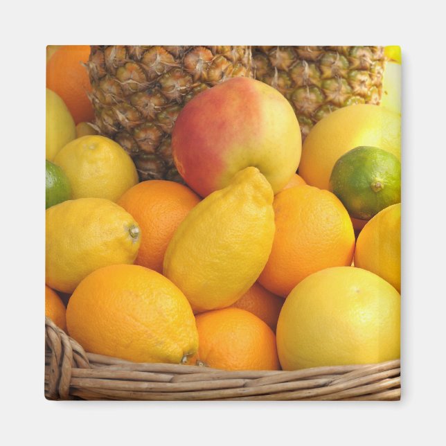Tropiska frukter i en korg magnet (Framsidan)