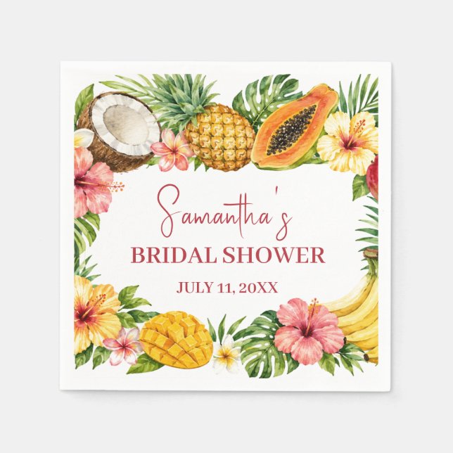 Tropiska frukter Kokosnöt Hawaiianskt bröllopsdusc Pappersservett (Framsidan)