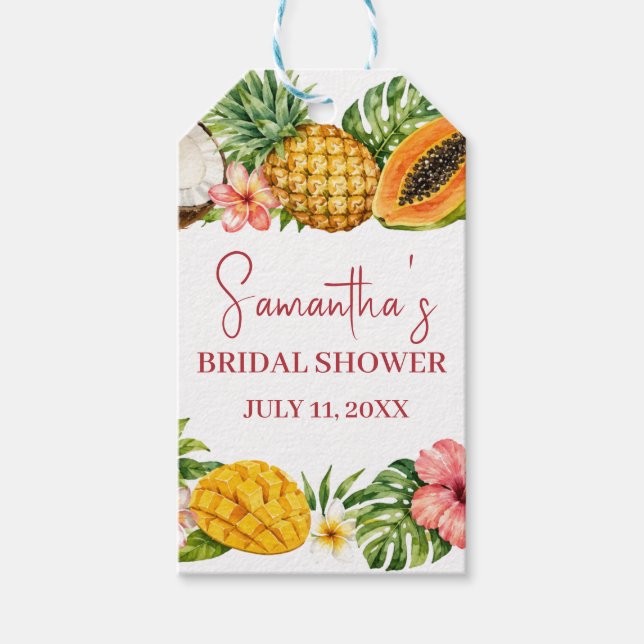 Tropiska frukter Kokosnöt Hawaiianskt bröllopsdusc Presentetikett (Framsidan)