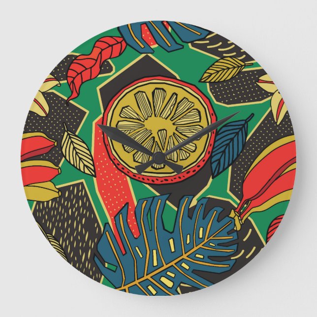 Tropiska frukter, löv, Dodle-blommönster. Stor Klocka (Framsida)