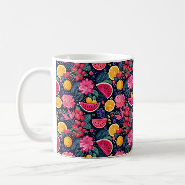Tropiska frukter och blommor kaffemugg (Vänster)