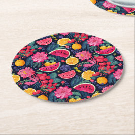 Tropiska frukter och blommor underlägg papper rund