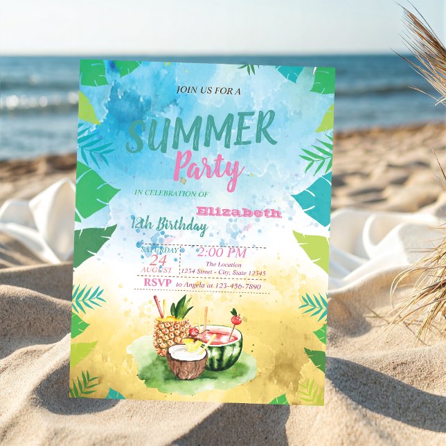 Tropiska Frukter,Palmlöv Sommar  Födelsedagsfest Inbjudningar (Skapare uppladdad)